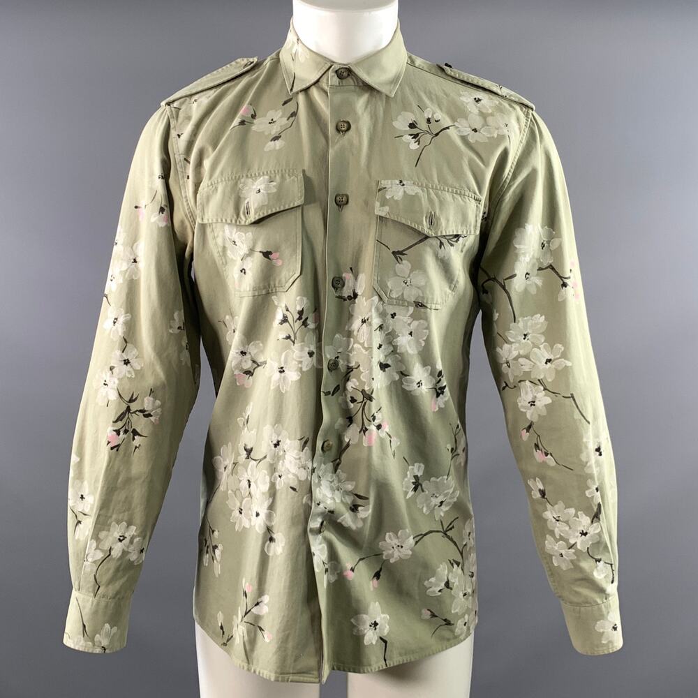 GUCCI Size M Green White & Black Hand Painted Cotton Patch Pockets Jacket